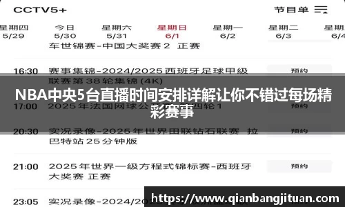 NBA中央5台直播时间安排详解让你不错过每场精彩赛事